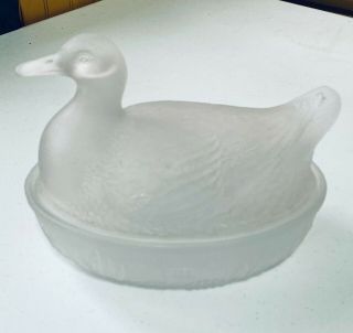 Vintage Frosted Duck On A Nest Covered Dish