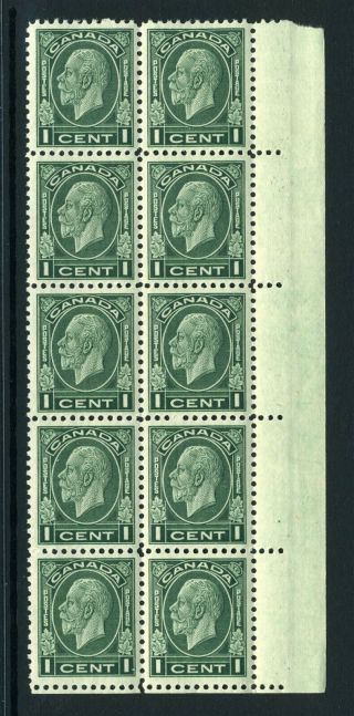 Canada Scott 195 - Nh - Lr Cblk Of 10 - 1¢ Dark Green George V Medallion (. 031)
