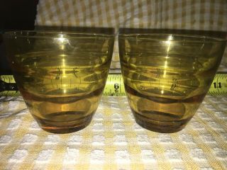 2 Vtg Retro Mcm Ribbed Amber Glass Whiskey Sour Wine Liquor 3 1/4 " Juice Tumbler
