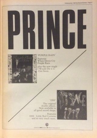 Prince - Vintage Press Poster Advert - Purple Rain - 1984
