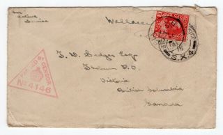Canada - Wwi Military Overseas 1916 Army P.  O - Triangle Censor Cover To Bc -