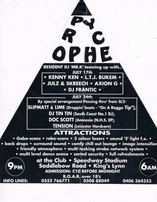 PROPHECY Rave Flyer Flyers 17/7/92 A4 Kings Lynn Speedway Stadium Norfolk AxionG 2
