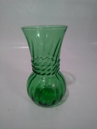 Vintage Anchor Hocking Forest Emerald Green Glass Ivy Ball Ribbed 6 1/2 " T Vase