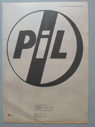 Pil This Is Not A Love Song Public Image Limited Trade Advert / Poster