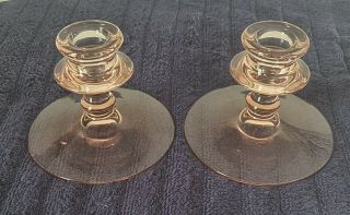 Pink Depression Glass Candle Holders 3.  5 Inch Tall