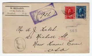Canada Qc Quebec - Montreal 1912 Admiral Registered Cover To Usa - 7c Rate -