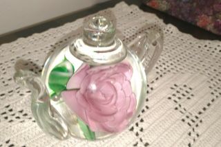 Dynasty Gallery Heirloom Collectible Teapot With Pink Rose Paperweight Art Glass 3