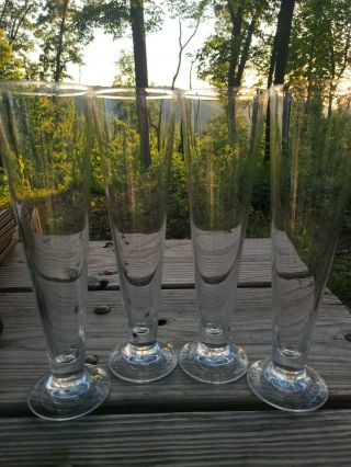 Set Of 4 Glass Clear Footed 11 Inch Tall Pilsner Tumblers