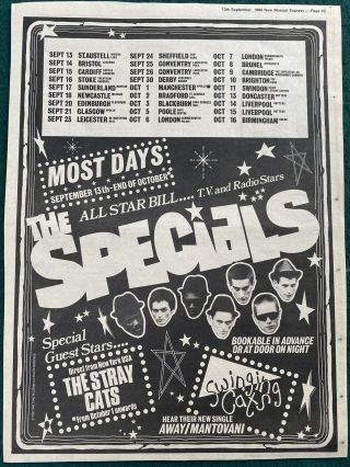 The Specials,  The Stray Cats 9/1980 Uk Tour Poster Size Nme Promo Advert
