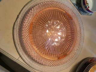 Vintage Pink Depression Glass Cake Plate footed 12” 2