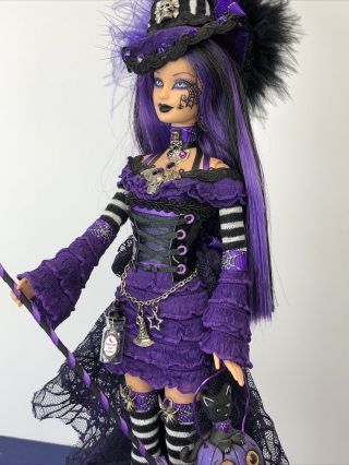 12” Ooak Mattel Barbie Doll Halloween Gothic Witch Hand Painted Purple & Black