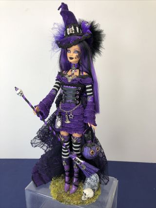 12” OOAK Mattel Barbie Doll Halloween Gothic Witch Hand painted Purple & Black 2