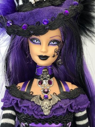 12” OOAK Mattel Barbie Doll Halloween Gothic Witch Hand painted Purple & Black 3