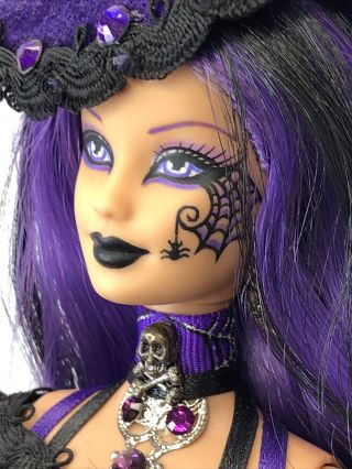 12” OOAK Mattel Barbie Doll Halloween Gothic Witch Hand painted Purple & Black 4