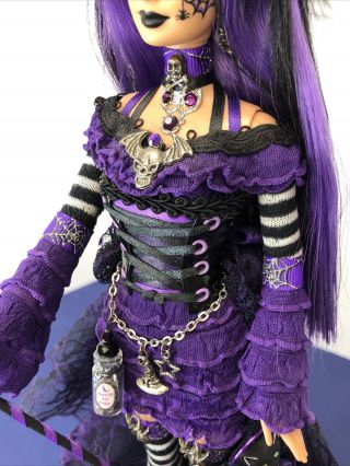 12” OOAK Mattel Barbie Doll Halloween Gothic Witch Hand painted Purple & Black 6