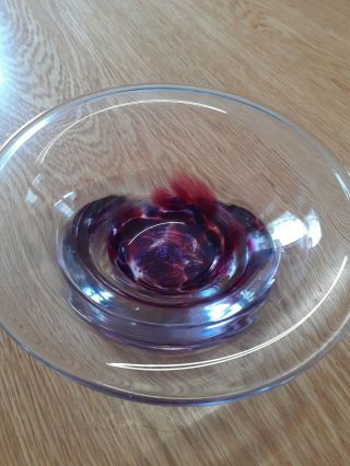 Little Art Glass Dish With Lovely Red & Purple Colours In The Base