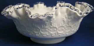 Vtg Fenton Spanish Lace Silver Crest Bowl Milk Glass Centerpiece Bowl 9.  5 " Exc.