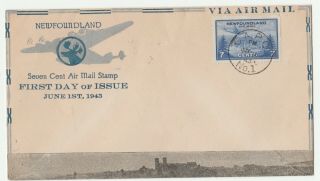 1943 Newfoundland Fdc 7c Airmail Cachet