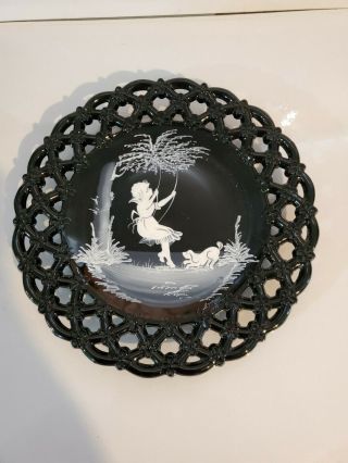 Vintage Westmoreland Black Glass Girl On Swing Mary Gregory Plate 1973 E Brown