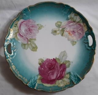 Gorgeous Vintage Blue Pink Rose 9.  5 " Serving Plate