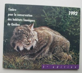 1992 Lynx Quebec Canada Wildlife Conservation Stamp,  Canada