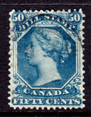 Canada Second Bill Stamp Fb32 50c Blue,  1865 Perf13½,  Vf,