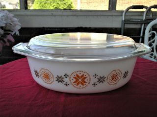Vintage Pyrex Orange And Brown Towne And Country 045 2 1/2 Qt Casserole With Lid