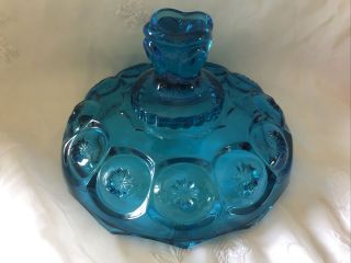L E Smith Moon And Stars Blue Compote Bowl Lid 5 1/2” X 4”