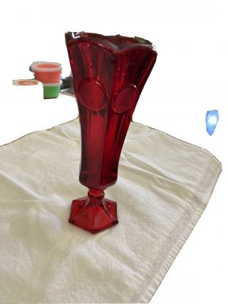 Fostoria American Red Coin Bud Vase,  8” Tall,  Eccellent