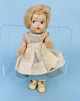 7.  5” Compo Vogue Toddles Doll 1940s Alice In Wonderland Tagged Centersnap Shoes