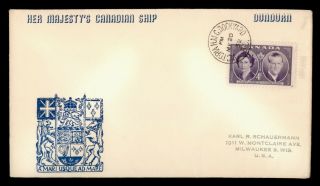 Dr Who 1952 Canada Victoria Bc Hmcs Dundurn Navy Ship Cachet To Usa G07820
