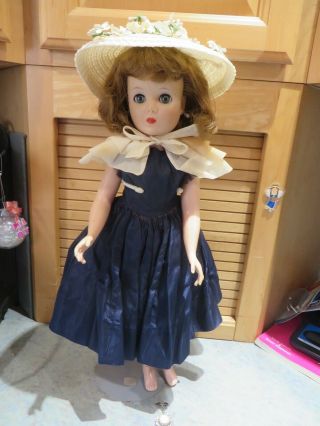 1957 Madame Alexander Cissy Doll In Navy 2141 Ao Dress,  Capelet,  Hat