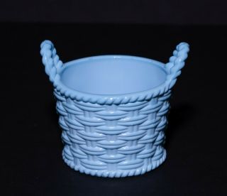 Sowerby Turquoise Blue Milk Glass Round Basket Posy Vase 3