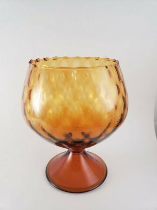 Vintage Italian Empoli Blown Art Glass Amber Brandy Snifter Optic Pattern