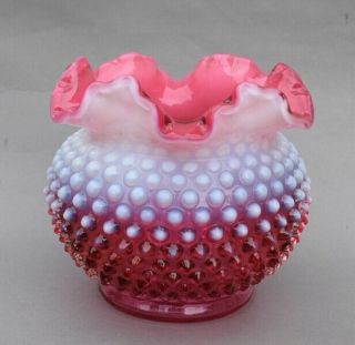 Vintage Fenton Glass Cranberry Opalescent Hobnail 5 " Ruffled Vase