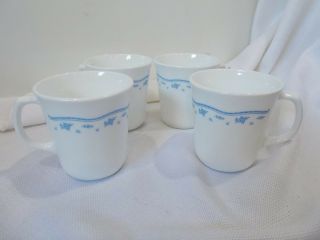 Corelle Morning Blue Dinnerware Set 4 Coffee Cups Mugs White W/blue Flowers