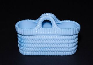 Sowerby Turquoise Blue Milk Glass Oblong Basket Posy Vase 2
