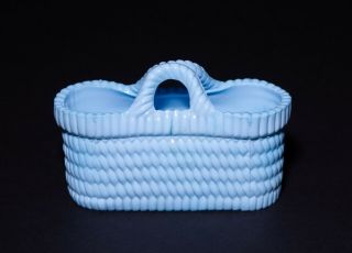 Sowerby Turquoise Blue Milk Glass Oblong Basket Posy Vase 3