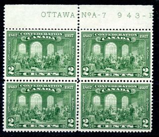 Weeda Canada 142 F/vf Mnh/h Plate 7l Block Of 4,  2c Green 1927 Issue Cv $50
