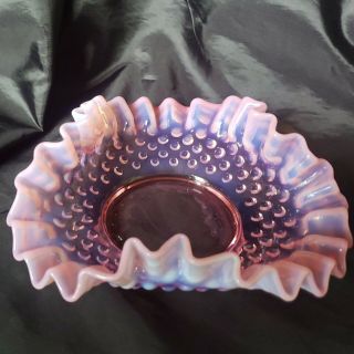 Vintage Fenton Glass Cranberry Pink Opalescent Hobnail Ruffled Candy Dish
