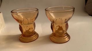 2 Vintage Depression Glass Moondrops Amber Whiskey Glasses Martinsville 1932