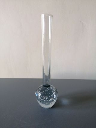 Vintage 60s 70s Mcm Pale Light Blue Art Glass Controlled Bubble Bud Stem Vase 6 "