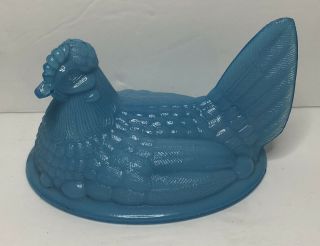 Vintage Fenton Glass Baby Blue Split Tail Hen On Nest Replacement Lid Only 4.  75 "