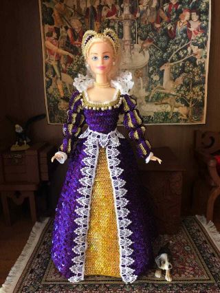 Mary Stuart Queen Of Scots Ooak Barbie Historical Doll Crochet Dress Renaissance