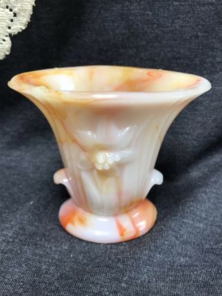 Vintage Akro Agate Orange And White Lily Vase 658 -