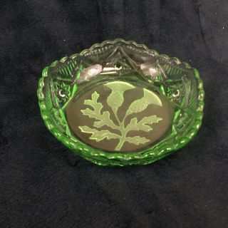 Vintage Green Depression Glass Thistle Nut Candy Trinket Bowl 4 1/4 " Vintage