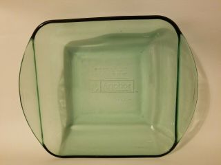 Vintage Anchor Hocking Green Clear Glass Square Baking Dish 2 Qt 8 " X 8 " Casserol