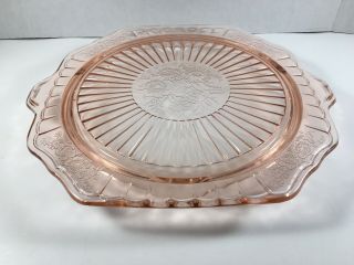 Pink Depression Glass Hocking Glass Mayfair Open Rose Footed 10 " Cake Plate