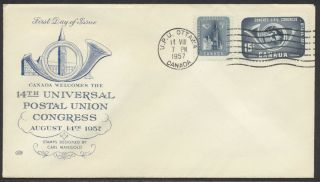 1957 371 - 372 Upu Congress Fdc,  Jcr Cachet,  Upu Ottawa Machine Postmark