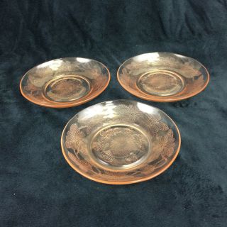 Macbeth - Evans Co Dogwood Pink Depression Glass Saucers 6 " Set Of 3 Usa Vintage
